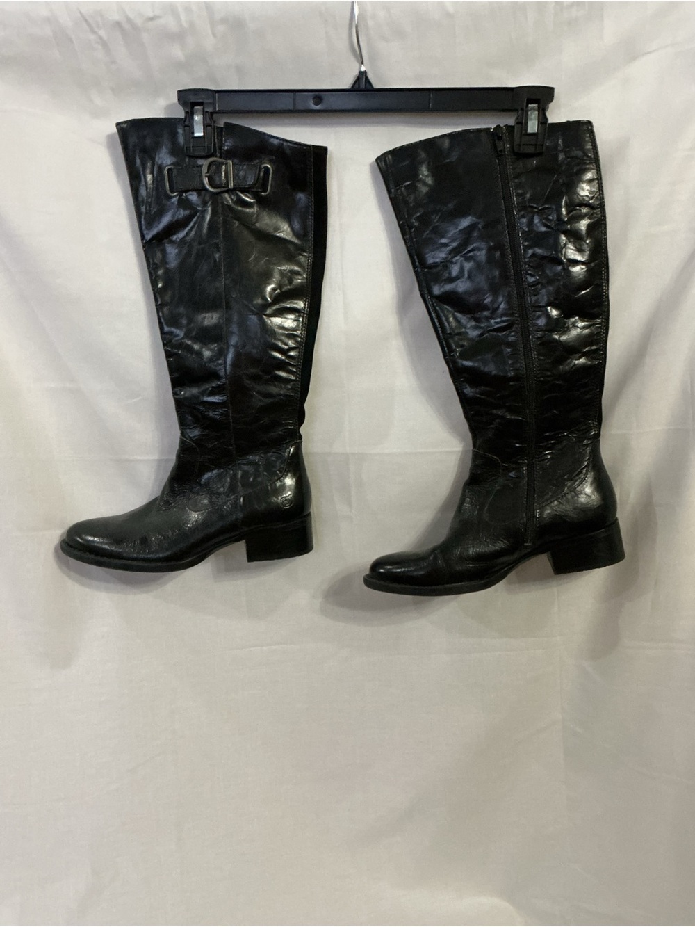 Born Black Leather Knee-High Riding Boots with Side Buckle